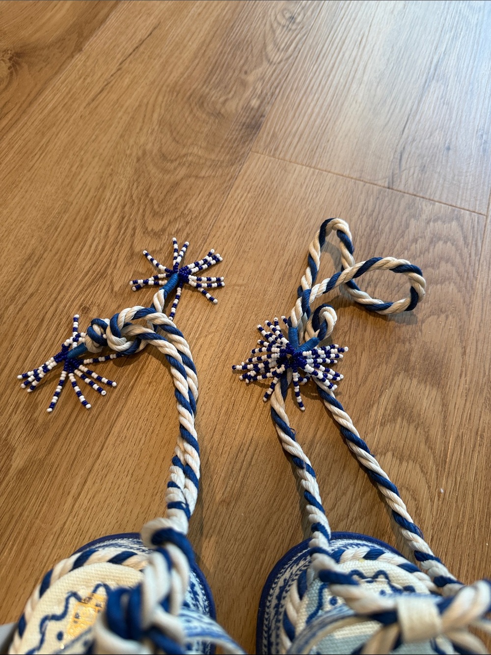 Farm Rio Blue & Cream Boho Rope Lace-Up Sandals - Picture 4 of 6